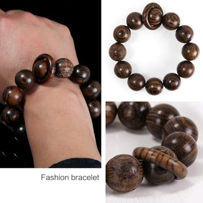 Handcrafted Neutral 12 Beads Natural Sandalwood Prayer Bead Chain Wrist Meditation Star Ring Circular Stress Relief bracelet Rosary Beads for men and women - color: Tiger print sandalwood