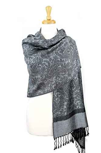 PASKMLNA Paisley Jacquard Pashmina Shawl Wrap Scarf Stole - color: Grey
