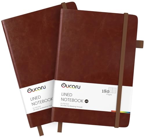 Oucaru Lined Journal Notebook, 2 Pack, 180 Pages, A5 Journals for Writing, 100 GSM Thick Paper, Small Notebooks Daily Journal for Women Men Work, Business, School, Travel Supplies - color: Brown & Brown, size: 2 Pack