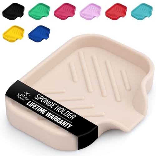 Zulay Kitchen Small Silicone Sponge Holder (4.9x3.3”) – Space-Saving Sink Organizer Tray for Sponge, Soap, Brush & More – Compact Non-Slip Dish for Kitchen & Bathroom (Ivory) - color: Ivory, size: Small (4.9x3.3)