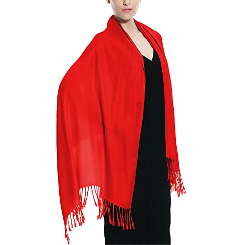 Glory Max Women Large Soft Silky Pashmina Shawl Wrap Scarf in Plain Solid Colors - color: Red