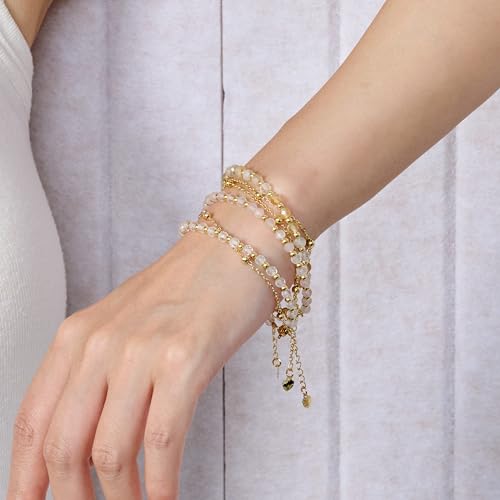 Farfume Crystal Bracelet Beaded Bracelets 4mm Natural Stone Beads Gemstone Handmade Jewelry Gift for Women - color: Citrine-Joy