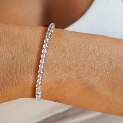 Crystal Beaded Bracelets for Women 4mm Clear Quartz Bead Handmade Gemstone Stretch Elastic Bracelet Natural Stone Crystal Healing Reiki Spiritual Jewelry Gifts - color: Clear Quartz, size: 4mm