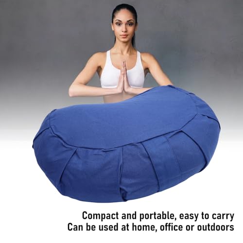 Semme Half Moon Meditation Cushion, Buckwheat Hulls Filled Yoga Pillow with Cotton Cover, for Floor Seating Mat Practice Home Office Outdoor (Dark Blue)