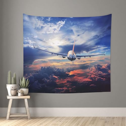 acvKGHW Beautiful Sky Airplane Printed Indoor Decorative Wall Tapestry 60x51in - Soft Polyester Decorative Blanket for Home & Dorm Decor - color: Beautiful Sky Airplane