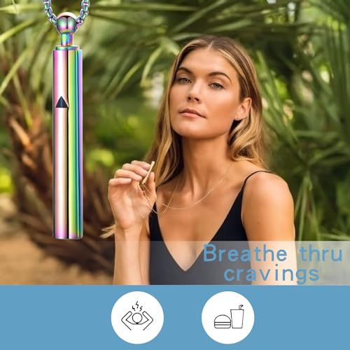 Anxiety Breathe Easy Necklace Mindfulness Breathing Necklace Breathlace Stainless Steel Pendant for Natural Calm & Stress Relief - color: Rainbow T