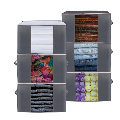 Clothes Storage Bag Finishing Quilt Quilt Large Bag Clothing Packing Thickened Large Fabric Moisture-Proof Household (Grey-6Pcs) - color: Grey-6Pcs