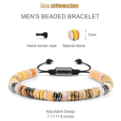 VIBILIA Healing Crystal Bracelets Beaded Bracelets for Men Women Natural Stone Adjustable Bracelets Unique Gifts for Father Son Grandfather Brother Friend - color: YellowAventurine