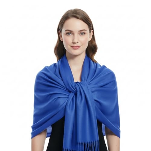 Peach Couture Women’s Pashmina Shawl Wrap – Warm Long Large Scarf for Evening Dress, Bridesmaid, Wedding & Bridal Wear - color: Blue