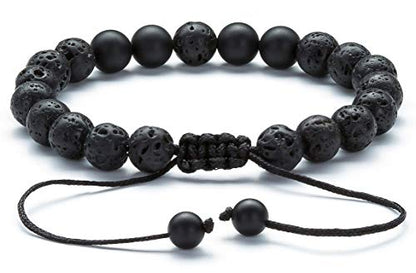 Men Women 8mm Lava Rock Aromatherapy Anxiety Essential Oil Diffuser Bracelet Braided Rope Natural Stone Yoga Gifts Beads Bracelet Bangle-21017 - style: Blue Tiger Eye & Matte Agate
