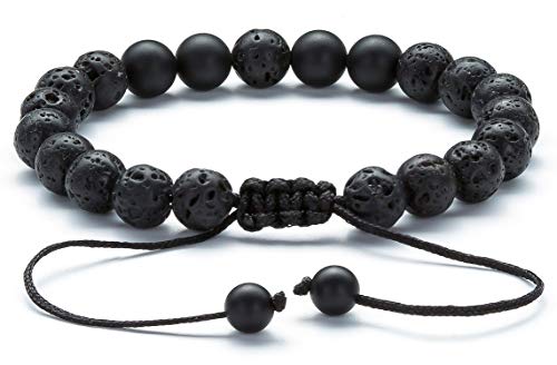 Men Women 8mm Lava Rock Aromatherapy Anxiety Essential Oil Diffuser Bracelet Braided Rope Natural Stone Yoga Gifts Beads Bracelet Bangle-21017 - style: B-Tiger Eye & Matte Agate
