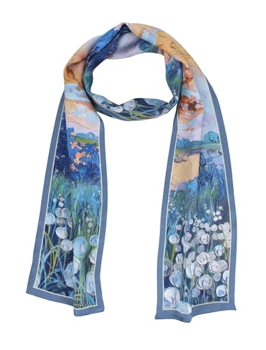 ANDANTINO 100% Silk Scarf for Women 59”*6.3” Long Shawls for Headscarf and Neck- Oblong Hair Wraps with Gift Packed - color: Oil Painting-blue