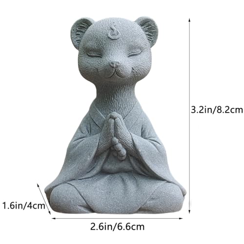 livelyfish Meditating Fox Buddha Statue Aquarium Zen Yoga Animal Figurines Sandstone Sculpture for Fish Tank Garden Tabletop Decor (S2) - size: S2