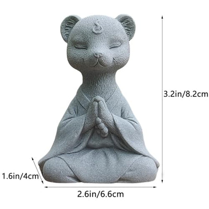 livelyfish Meditating Fox Buddha Statue Aquarium Zen Yoga Animal Figurines Sandstone Sculpture for Fish Tank Garden Tabletop Decor (S2) - size: S2
