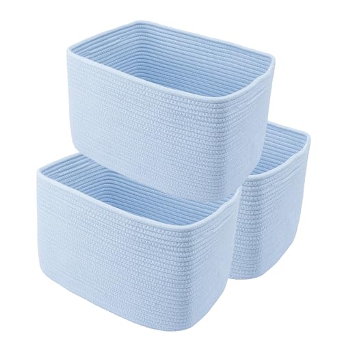 Cotton Rope storage Basket Bins Woven Basket for Organizing Shelves Rectangle Decorative Baskets For storage 3 pack (light blue) - color: light blue