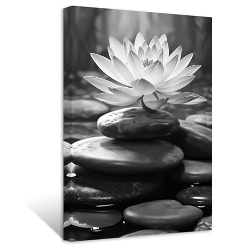 ZXHYWYM Black White Zen Bathroom Wall Art Lotus Picture for Wall Spiritual Water Lily Canvas Prints Spa Artwork for Meditation Yoga Room(Picture-1, (12.00" x 18.00")) - color: Picture-1, size: 18"L x 12"W
