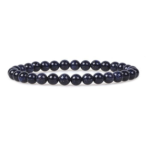 Justinstones Gem Semi Precious Gemstone 6mm Round Beads Stretch Bracelet 6.5 Inch Unisex - color: Blue Goldstone