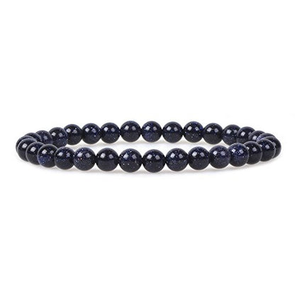 Justinstones Gem Semi Precious Gemstone 6mm Round Beads Stretch Bracelet 6.5 Inch Unisex - color: Blue Goldstone