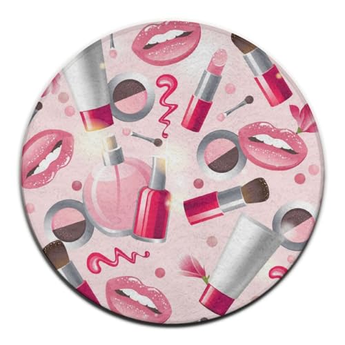 Home Decor Modern Round Area Rug, Non-Slip Kitchen Office Circle Rug, Room Sofa Yoga Soft Round Carpet Compatible with Modern Lady Cosmetic Perfume Lipstick 24inch(60cm) - color: Color547, size: 24inch(60cm)