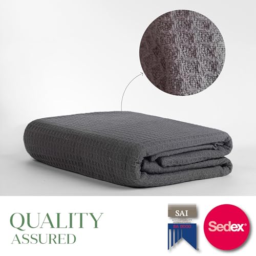 100% Cotton Waffle Blanket, Twin Size 68"x92" – Lightweight All Season Throw Blanket for Couch, Bed & Bedroom, Soft Modern Cozy Cotton Blanket (Charcoal Grey) - color: Charcoal Grey, size: Twin