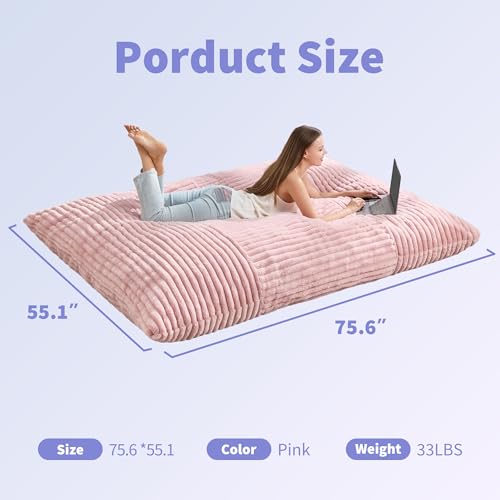 Hobestluk 3 in 1 Bean Bag Chair Giant Bean Bag Chairs Convertible Bean Bag Floor Cushion with Machine Washable Cover, Beanbag Chairs for Adult (Pink) - color: Pink