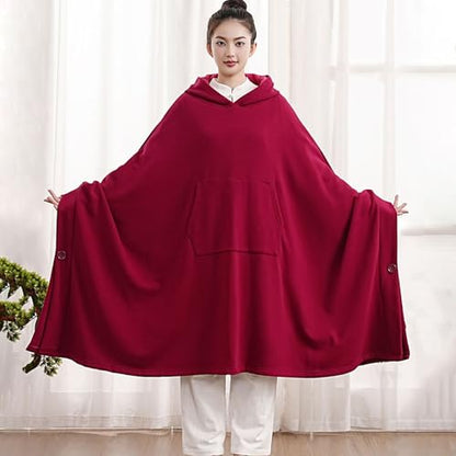 Meditation Buddhist Hooded Cloak Coat,Meditation Cloak Cape for Men and Women,Thickened Meditation - color: Red, size: Medium