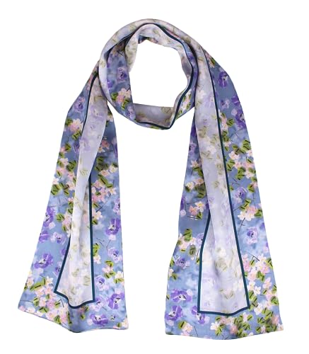ANDANTINO 100% Silk Scarf for Women 59”*6.3” Long Shawls for Headscarf and Neck- Oblong Hair Wraps with Gift Packed - color: Purple-flowers