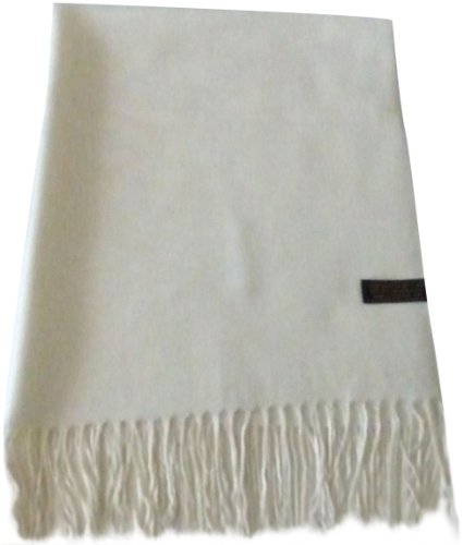 CJ Apparel Solid Color Tassels Design Nepalese Shawl Scarf Wrap Stole Throw Head Wrap Pashmina Gift Hand Made in Nepal New - color: Off White A1090