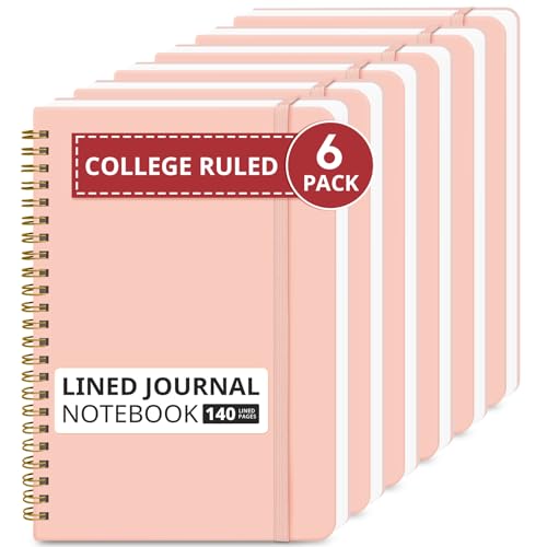 Taja Lined Spiral Journal Notebook for Women & Men, 140 Pages, College Ruled Hardcover Notebook for Work & Note Taking, Journals for Writing, A5(5.7" x 7.9") -Pink, 6 Pack - color: B.Pink, style: a-Lined(6 Pack)
