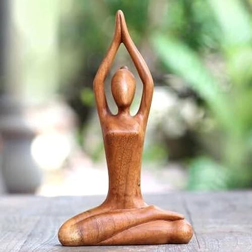 Wooden Yoga Statue - Meditating Figurine for Home Decor | Hand-Carved Yoga Sculpture for Living Room, Study, Gallery Display, Tabletop Accent, Zen Garden Ornament, Spiritual Mindfulness Decoration