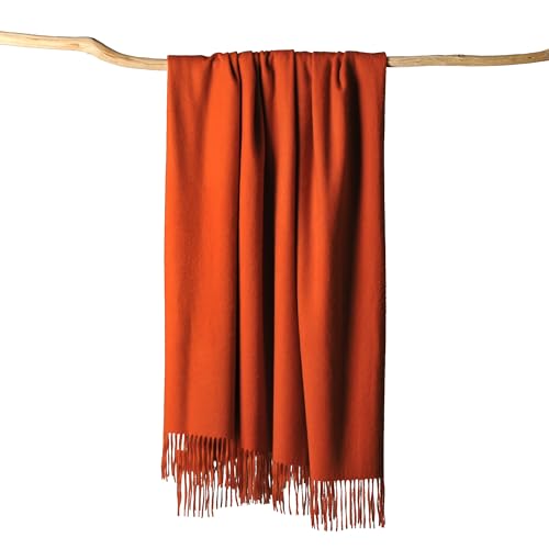 CUDDLE DREAMS Premium Cashmere Throw Blanket with Fringe, Luxuriously Soft (Persimmon) - color: Persimmon