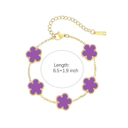 FLY FEI 18K Gold-Plated Four Leaf Clover Bracelet for Women,Adjustable lucky Bracelet Set Jewelry Gift-Hypoallergenic Charm for Birthdays, Wellness & Daily Wear - color: style01-Purple