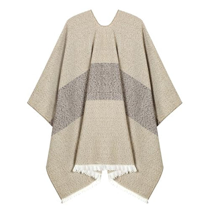 Women Shawl Wrap Poncho Cape Cardigan Open Front Coat Warm Scarf for Spring Fall Winter Cold Weather Days - color: Light Khaki Beige