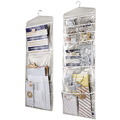 Large Double-Sided Hanging Gift Bag Organizer and Tissue Paper Holder (Grey)