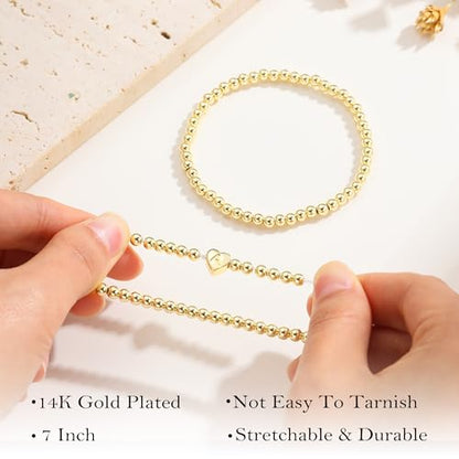 M MOOHAM Gold Initial Bracelets for Women Girls - 14K Gold Plated Bracelet for Women Trendy Letter A-Z Bracelets Dainty Heart Bracelet, Personalized Jewelry Gifts - color: G
