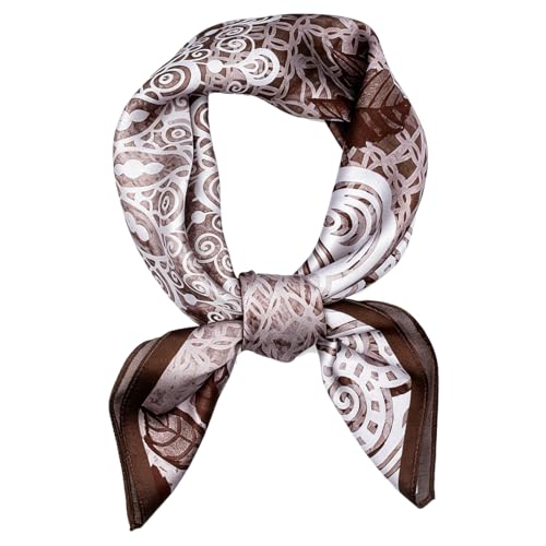 ANDANTINO 100% Mulberry Silk Square Scarf for Hair-25.6" X25.6'' Women Men Natural Silk Neckerchief Digital Printed Headscarf - color: Flowers-coffee