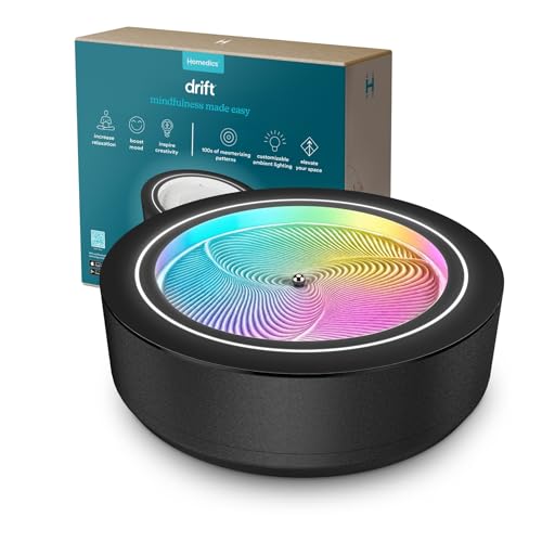 Homedics Drift 11” Sandscape – Version 2.0 with Updated Connected Experience, Smart Wi-Fi Zen Table Décor, LED Ambient Light, Modern Sand Art for Relaxation & Mindfulness, Home & Office Calm Décor - color: Black, size: 11 Inch (Small)