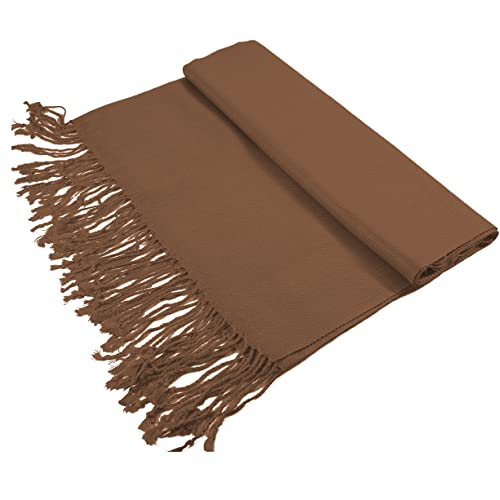 Glory Max Women Large Soft Silky Pashmina Shawl Wrap Scarf in Plain Solid Colors - color: Bronze