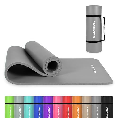 MSPORTS Yoga Mat Premium Non Slip Thick – Extra Comfortable Exercise Mat for Home Workouts, Pilates, Stretching & Gym – Cushioned NBR Foam, Gym Mat with Strap, for Women & Men - color: Grey, size: 74.5 x 24 x 0.6 in