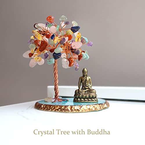Buddha Statue with Healing Crystal Tree, Tree of Life for Positive Energy. Home Decor Yoga Meditation.7 Chakra.(C) - style: C