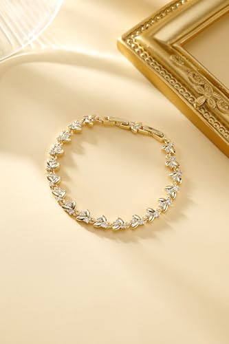 Bracelet for Women 14K Gold Plated Dainty Chain Simple Jewelry - style: Crystal Leaf Tennis