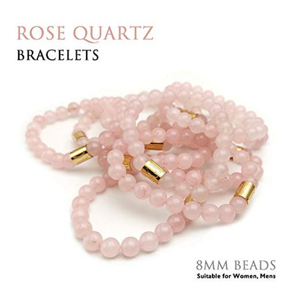 Morchic 8mm Genuine Gemstone Stretch Bracelet for Women Men Unisex, Natural Energy Crystal Stone Beads, Classic Simple Design Cuff Birthday Gift 7.5 Inch - color: Rose Quartz