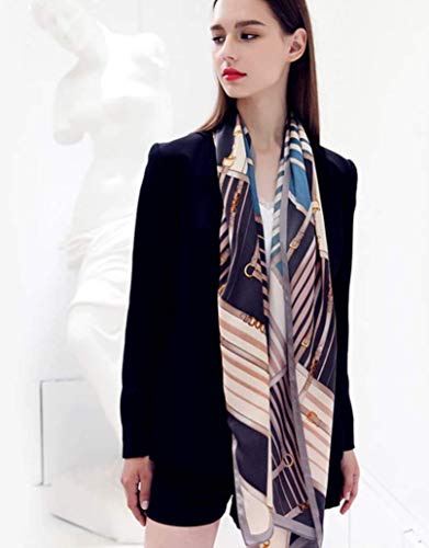 100% Mulberry Silk Long Scarf for Women Large Shawls for Headscarf and Neck- Oblong Hair Wraps with Gift Packed - color: Cream&blue Belts