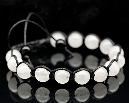 ElisaJewelryArt - Natural Black Onyx Beaded Bracelet Genuine Gemstone Strenght Crystal Macrame Bracelet Unisex Bracelet - color: Selenite, size: MEN
