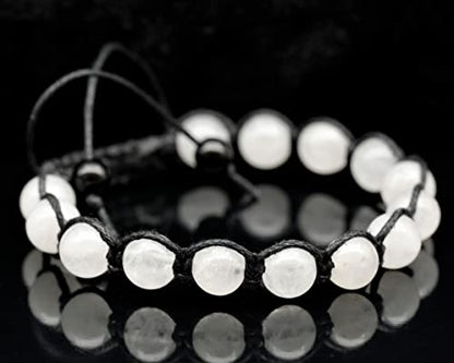 ElisaJewelryArt - Natural Black Onyx Beaded Bracelet Genuine Gemstone Strenght Crystal Macrame Bracelet Unisex Bracelet - color: Selenite, size: MEN