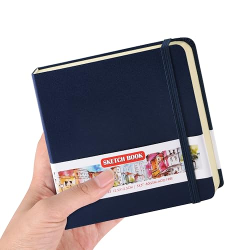 E-WEICHEN Square 5x5 inches 80gsm 96sheets/192 Pages Notebooks Blank Sketchbooks Travel Journal Pocket Hardcover Paint Writing Diary Memo Planner PU Leather Cover. Royal Blue - color: PU Cover-5x5in-Royal Blue