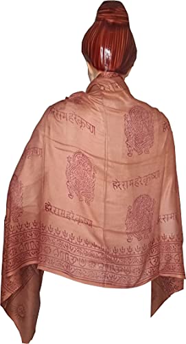 KVR Hindu Pooja Religious Cotton Indian prayer scarf with OM Krishna Ganesha Shiva Nataraja yoga spiritual auspicious prints - color: Brown-ganesha