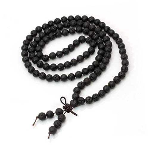 Eigso 6mm 8 mm Natural Mala Beads Wristlets for Women Men 108 Lava Rocks Healing Tibetan Prayer Bracelet Necklace for Man Woman - color: D:8mm Lava Rock