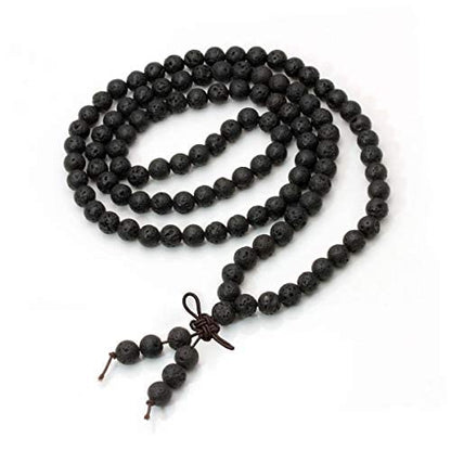 Eigso 6mm 8 mm Natural Mala Beads Wristlets for Women Men 108 Lava Rocks Healing Tibetan Prayer Bracelet Necklace for Man Woman - color: D:8mm Lava Rock