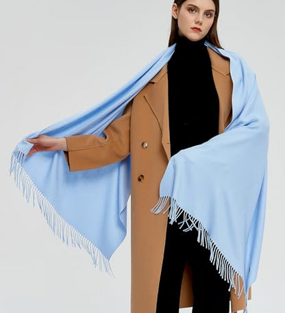 Pashmina Shawls and Wraps Scarfs for Women Wedding Party Winter Warm Long Solid Color - color: Sky Blue